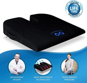 img 1 attached to Black Memory Foam Wedge Seat Cushion for Car and Truck - Everlasting Comfort Chair Driving Pillow