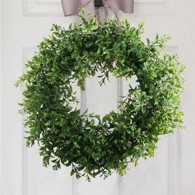 img 3 attached to 🌿 NAHUAA 15-inch Artificial Eucalyptus Wreath, Green Leaves Wall/Window Party Porch Farmhouse Home Decor for Front Door