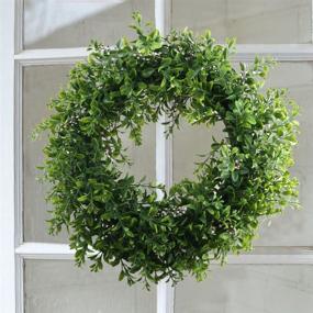 img 2 attached to 🌿 NAHUAA 15-inch Artificial Eucalyptus Wreath, Green Leaves Wall/Window Party Porch Farmhouse Home Decor for Front Door