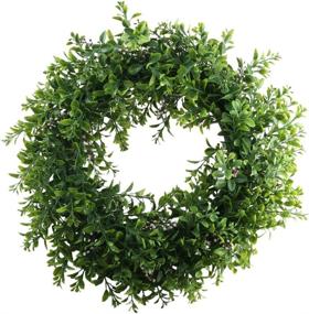 img 4 attached to 🌿 NAHUAA 15-inch Artificial Eucalyptus Wreath, Green Leaves Wall/Window Party Porch Farmhouse Home Decor for Front Door