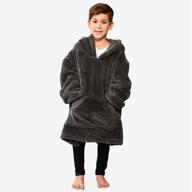 brentfords teddy fleece hoodie blanket: cozy oversized thermal wearable for kids, one size - charcoal grey logo