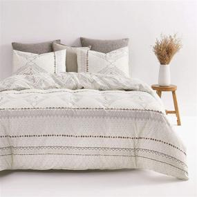 img 2 attached to 🌵 Wake In Cloud - Boho Beige Comforter Set, Ivory Cream with Aztec Diamond Shape Bohemian Pattern, Soft Microfiber Bedding (3pcs, Queen Size)