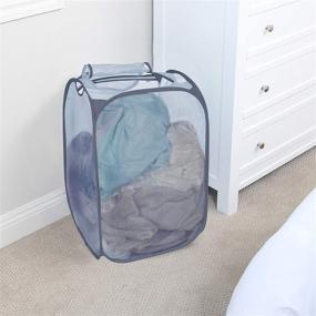 img 3 attached to 🔵 Convenient and Sturdy Teal Mesh Laundry Hamper - Pop-up Flip Design with Handles, Side Zipper - Holds 3 Loads of Clothes, Toys - Space-Saving and Durable - 15x25 Inch