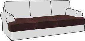 img 4 attached to 🛋️ H.VERSAILTEX Stretch Velvet 3 Piece T Cushion Sofa Slipcovers - Ultimate Brown Sofa Seat Cushion Covers with Elastic Bands for Perfect Fit