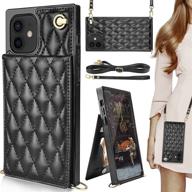 👜 hoggu crossbody wallet case for iphone 12/12 pro 6.1'' - stylish quilted leather, card holder, kickstand, shockproof protection - black logo