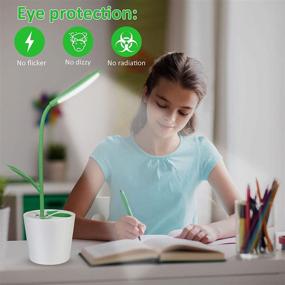 img 3 attached to 🌱 IEGROW Dark Green Desk Lamp with USB Touch LED, Flexible Neck, 3 Level Dimmer, and Plant Pencil Holder for Kids and Adults