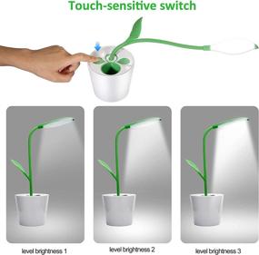 img 2 attached to 🌱 IEGROW Dark Green Desk Lamp with USB Touch LED, Flexible Neck, 3 Level Dimmer, and Plant Pencil Holder for Kids and Adults