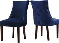 stylish meridian furniture hannah collection: modern velvet upholstered dining chair set with wood legs, button tufting, and nailhead trim - set of 2 in navy logo