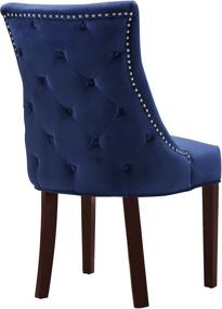 img 2 attached to Stylish Meridian Furniture Hannah Collection: Modern Velvet Upholstered Dining Chair Set with Wood Legs, Button Tufting, and Nailhead Trim - Set of 2 in Navy