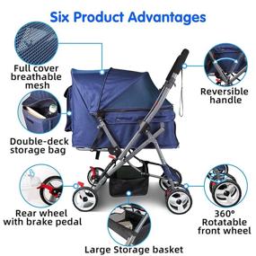 img 3 attached to Noodoky Pet Stroller - Reversible Handle, Small to Medium Animal, Up to 40 lbs, Blue - Ideal for Cats, Dogs, Rabbits - Doggie Bunny Stroller Carriage