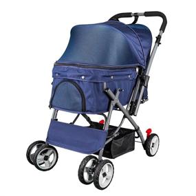 img 4 attached to Noodoky Pet Stroller - Reversible Handle, Small to Medium Animal, Up to 40 lbs, Blue - Ideal for Cats, Dogs, Rabbits - Doggie Bunny Stroller Carriage