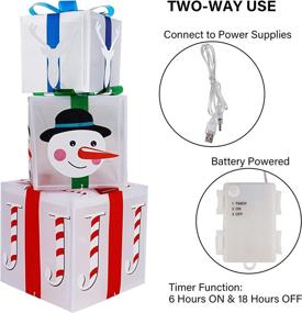 img 1 attached to 🎁 Set of 3 Lighted Gift Boxes - Happy Trees Christmas Decorations with 60 LED Lights & Timer for Xmas Tree, Home, Yard - Indoor & Outdoor Holiday Joy Snowman Present Boxes