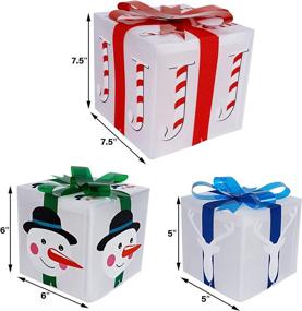 img 2 attached to 🎁 Set of 3 Lighted Gift Boxes - Happy Trees Christmas Decorations with 60 LED Lights & Timer for Xmas Tree, Home, Yard - Indoor & Outdoor Holiday Joy Snowman Present Boxes