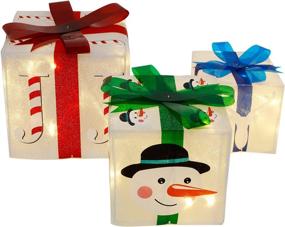 img 3 attached to 🎁 Set of 3 Lighted Gift Boxes - Happy Trees Christmas Decorations with 60 LED Lights & Timer for Xmas Tree, Home, Yard - Indoor & Outdoor Holiday Joy Snowman Present Boxes