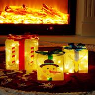 🎁 set of 3 lighted gift boxes - happy trees christmas decorations with 60 led lights & timer for xmas tree, home, yard - indoor & outdoor holiday joy snowman present boxes logo