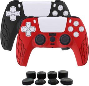 img 4 attached to 🎮 Aosai PS5 DualSense Controller Skin with Studded Anti-Slip Silicone Grip and FPS PRO Thumb Grips - Black + Red (Controller Skin x 2 + Thumb Grips x 8)