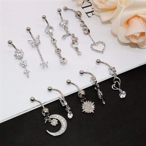 img 3 attached to 💎 10-Piece Set of 14G Surgical Steel Navel Rings with Dangle Cubic Zirconia, Ideal Belly Button Piercing Jewelry for Women and Girls