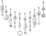 💎 10-piece set of 14g surgical steel navel rings with dangle cubic zirconia, ideal belly button piercing jewelry for women and girls logo