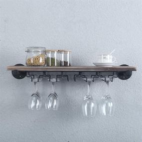 img 2 attached to 🍷 Rustic Wall Mounted Wine Rack with Stemware Holder - Industrial Pipe Shelving, Hanging Glass Rack, 24in Steampunk Iron Floating Bar Shelves, Metal Real Wood Shelf Wall Shelf Stemware Organizer