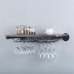 img 3 attached to 🍷 Rustic Wall Mounted Wine Rack with Stemware Holder - Industrial Pipe Shelving, Hanging Glass Rack, 24in Steampunk Iron Floating Bar Shelves, Metal Real Wood Shelf Wall Shelf Stemware Organizer