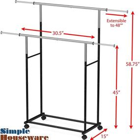 img 3 attached to 👕 Streamline Your Closet Organization: Black Simple Houseware Standard Double Rod Garment Rack