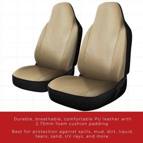 img 2 attached to Universal Fit Car Seat Cover - Two Solid Beige PU Leather Front Low Bucket Seat Set - Ideal for Cars, Trucks, SUVs, Vans - 2 pc Set