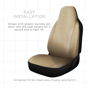 img 1 attached to Universal Fit Car Seat Cover - Two Solid Beige PU Leather Front Low Bucket Seat Set - Ideal for Cars, Trucks, SUVs, Vans - 2 pc Set