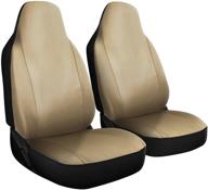 universal fit car seat cover - two solid beige pu leather front low bucket seat set - ideal for cars, trucks, suvs, vans - 2 pc set logo