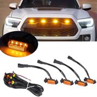 🚦 amber led grille lights for toyota tacoma trd pro 2016-2019 - front grille light lamp kit with fuse adapter wiring harness and smoked lens (4 pcs) logo