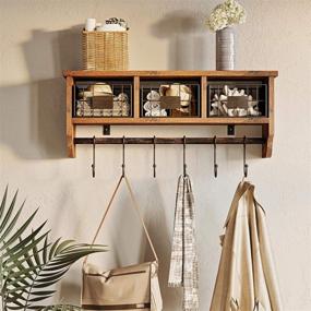img 3 attached to 🛠️ Rolanstar Rustic Brown Wall Mounted Shelf with Hooks and Storage Cabinets - Entryway Organizer, 24" Hanging Coffee Bar Shelf for Living Room, Bathroom, Kitchen - Wall Mount Coat Rack with 6 Hooks