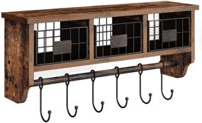 img 4 attached to 🛠️ Rolanstar Rustic Brown Wall Mounted Shelf with Hooks and Storage Cabinets - Entryway Organizer, 24" Hanging Coffee Bar Shelf for Living Room, Bathroom, Kitchen - Wall Mount Coat Rack with 6 Hooks