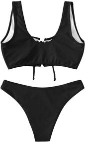 img 3 attached to 👙 SweatyRocks Women's Lace Up Solid Color Two Piece Bathing Swimwear Suits - Sexy Bikini Set