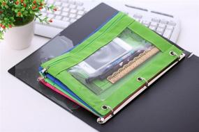 img 2 attached to 📒 WODISON Clear Window 3-Ring Pen Pencil Pouch Stationery Bag Binder Case: Classroom Organizers in Green