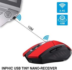 img 2 attached to 🖱️ Inphic Rechargeable Wireless Mouse - Ergonomic 2.4G USB Optical Gaming Mouse for PC Computer Laptop with Nano Receiver, 2000DPI 4 Levels - Windows Mac Linux Compatible (Red)