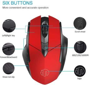 img 3 attached to 🖱️ Inphic Rechargeable Wireless Mouse - Ergonomic 2.4G USB Optical Gaming Mouse for PC Computer Laptop with Nano Receiver, 2000DPI 4 Levels - Windows Mac Linux Compatible (Red)