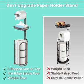 img 3 attached to 🚽 Bathroom Freestanding Toilet Paper Holder Stand with Storage Shelf for Wipes and Phone, Bronze - Holds 4 Mega Rolls, includes Reserve and Dispenser