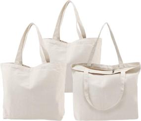 img 4 attached to Set of 3 Segarty 16.5x13 inch DIY Tote Bags with Zipper – Ideal for Crafting, Ironing, Embroidering – White Canvas Tote for Reusable Grocery Shopping