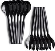 🍽️ pack of 12 - sturdy disposable plastic serving utensils, six 10” spoons and six 10" forks, in black logo