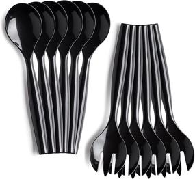 img 4 attached to 🍽️ Pack of 12 - Sturdy Disposable Plastic Serving Utensils, Six 10” Spoons and Six 10" Forks, in Black