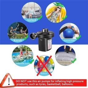 img 1 attached to Rongyuxuan Electric Air Pump for Inflatables: Portable 2-in-1 Quick-Fill Inflator/Deflator for Air Mattress, Swimming Rings, Airbeds, and Water Toys - 110V AC & 12V DC - Includes 3 Nozzles and Storage Bag