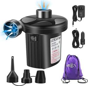 img 4 attached to Rongyuxuan Electric Air Pump for Inflatables: Portable 2-in-1 Quick-Fill Inflator/Deflator for Air Mattress, Swimming Rings, Airbeds, and Water Toys - 110V AC & 12V DC - Includes 3 Nozzles and Storage Bag