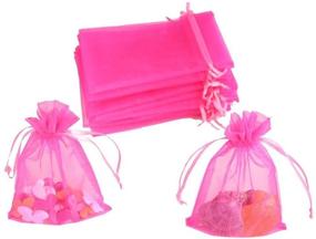 img 1 attached to 🎀 HOT PINK ATCG 200pcs 4x6 Inches Drawstring Organza Pouches: Perfect Wedding Party Jewelry Favor and Candy Bags