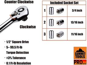 img 3 attached to 🔧 Набор ключей Summit Tools WSP4-135CN: цифровой моментный ключ 1/2 дюйма с ЖК-дисплеем, зуммером и набором головок - диапазон крутящего момента от 5 до 99,5 фунт-футов (6,8 - 135 Н·м)