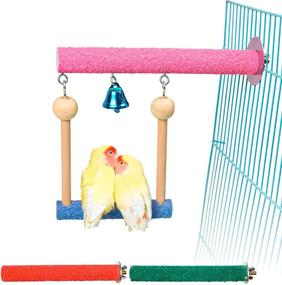 img 4 attached to 🐦 Bird Parrot Perch Toy with Bell - Stand, Swing - Ideal for Cockatiel, African Grey, Macaw, Lovebird, Finch, Canary, Budgie, and More!