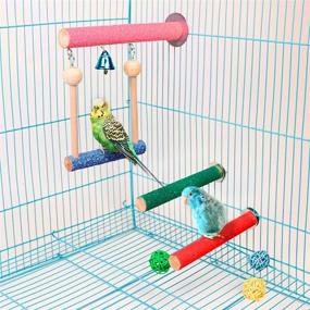 img 1 attached to 🐦 Bird Parrot Perch Toy with Bell - Stand, Swing - Ideal for Cockatiel, African Grey, Macaw, Lovebird, Finch, Canary, Budgie, and More!