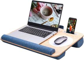 img 4 attached to Blue Rentliv Lap Desk - Portable Laptop Lap Desk with Cushion Mouse Pad, Wrist Pad, and Phone Holder - Ideal for Home Office - Fits up to 17 inches Laptop