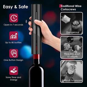 img 1 attached to 🍷 TEBIKIN Electric Wine Opener Set - Automatic Corkscrew with Vacuum Stoppers, Aerator Pourer, Foil Cutter - Cordless Battery Powered - Ideal for Home, Gift, Party, Wedding