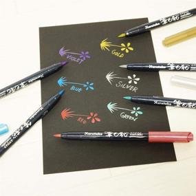 img 1 attached to 🖌️ Kuretake ZIG FUDEBIYORI Metallic 6 Colors Set - Ideal for Dark Paper Art, Calligraphy, Design and more! Archival Quality, Odorless, Flexible Brush Tip