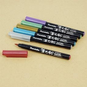 img 3 attached to 🖌️ Kuretake ZIG FUDEBIYORI Metallic 6 Colors Set - Ideal for Dark Paper Art, Calligraphy, Design and more! Archival Quality, Odorless, Flexible Brush Tip