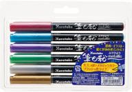 🖌️ kuretake zig fudebiyori metallic 6 colors set - ideal for dark paper art, calligraphy, design and more! archival quality, odorless, flexible brush tip logo